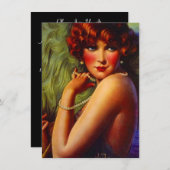 Roaring Twenties Pearls Plumes Flapper Invitation Kaart (Voorkant / Achterkant)