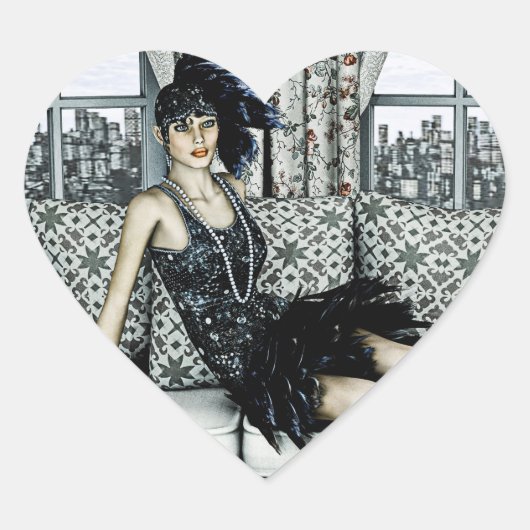 Roaring Twenties  Retro 20e 30e jaar Hart Sticker (Voorkant)