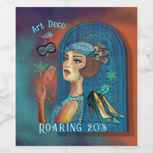 Roaring Twenties Revival Art Deco Wijn Etiket (Enkel label)