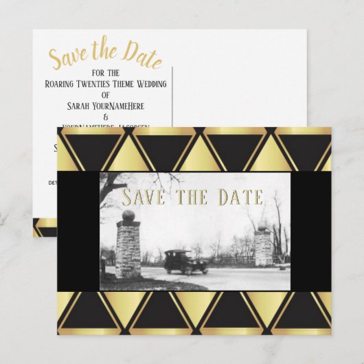 Roaring Twenties Sla de datum op Aankondigingskaart (Voorkant / Achterkant)