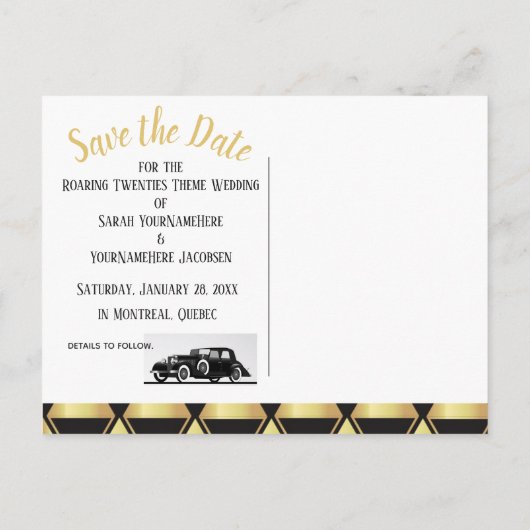 Roaring Twenties Sla de datum op Aankondigingskaart (Achterkant)