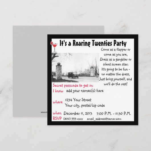 Roaring Twenties Speakeasy Themafeest Kaart (Voorkant / Achterkant)