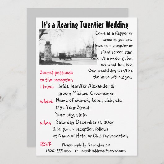 Roaring Twenties Theme Wedding Kaart (Voorkant / Achterkant)