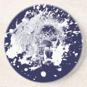 Roaring van leder in witte spuit zandsteen onderzetter (Voorkant)