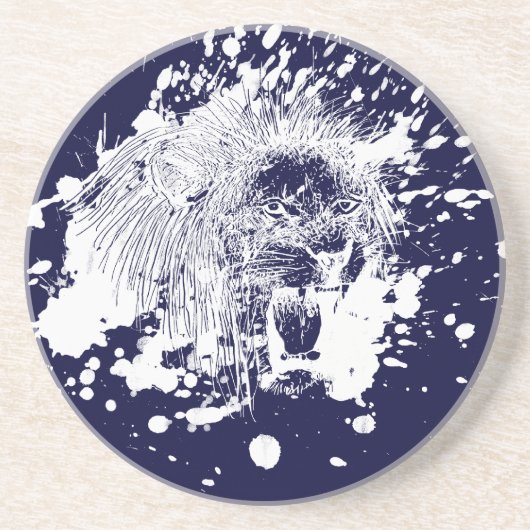 Roaring van leder in witte spuit zandsteen onderzetter (Voorkant)