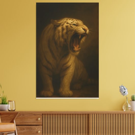 Roaring White Tiger – Fine Art Premium Canvas Prin (Insitu (Woonkamer))