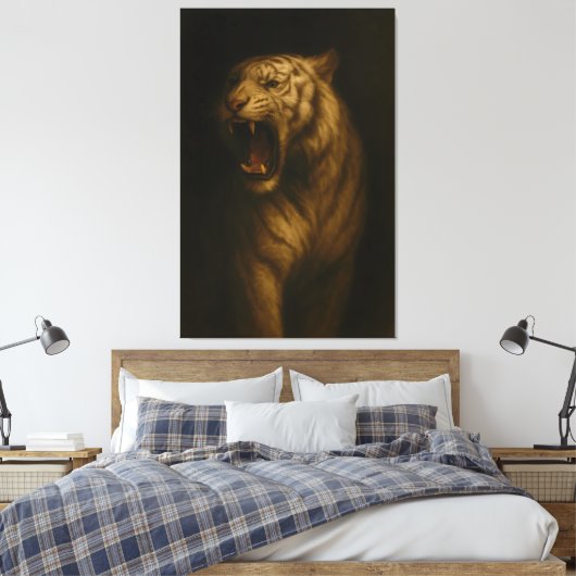 Roaring White Tiger – Fine Art Premium Canvas Prin (Insitu (Slaapkamer))