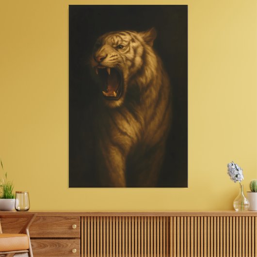 Roaring White Tiger – Fine Art Premium Canvas Prin (Insitu (Woonkamer))