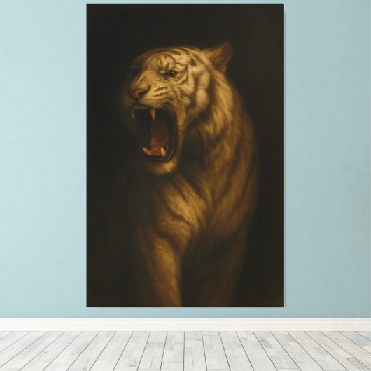 Roaring White Tiger – Fine Art Premium Canvas Prin (Insitu (Houten vloer))