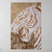 Roaring White Tiger Poster – Ornate Gold Design (Voorkant)