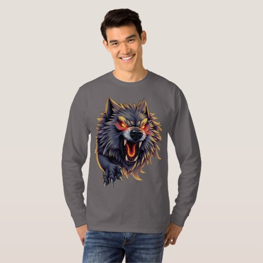 Roaring Wolf – Fierce Attitude Grafisch Ontwerp T-shirt (Voorkant volledig)