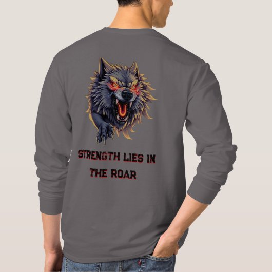 Roaring Wolf – Fierce Attitude Grafisch Ontwerp T-shirt (Achterkant)