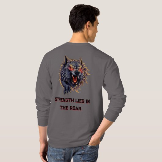 Roaring Wolf – Fierce Attitude Grafisch Ontwerp T-shirt (Achterkant volledig)