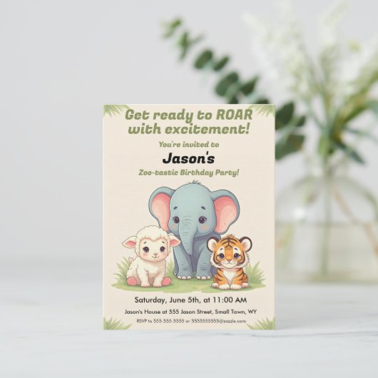 Roaring Zoo Verjaardag Briefkaart (Staand voorkant)