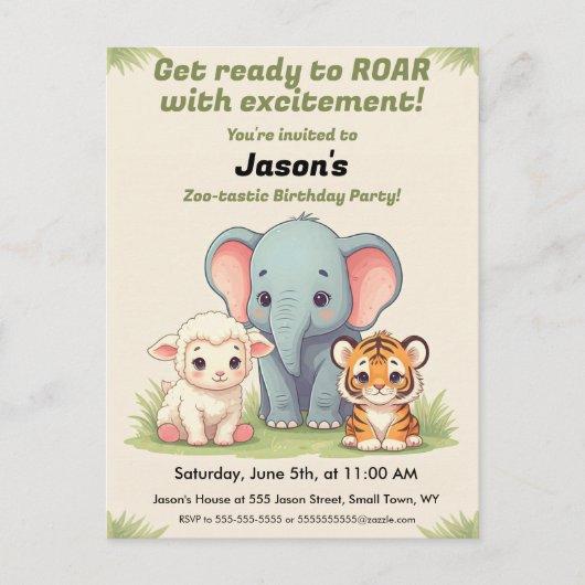 Roaring Zoo Verjaardag Briefkaart (Voorkant)