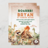 Roarr Jurassic Dinosaur Boy Dino Verjaardagsfeest Kaart (Voorkant / Achterkant)