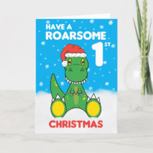 Roarsome 1st Kerstmis Dinosaur Holiday Card