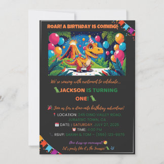 Roarsome Dino Birthday Card – Editable Kaart