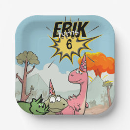 Roarsome Dino Verjaardag, Schattigee Cartoon Dino Papieren Bordje