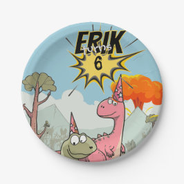 Roarsome Dino Verjaardag, Schattigee Cartoon Dino Papieren Bordje