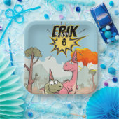 Roarsome Dino Verjaardag, Schattigee Cartoon Dino Papieren Bordje (Feest)