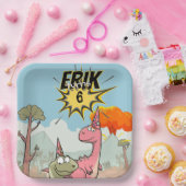 Roarsome Dino Verjaardag, Schattigee Cartoon Dino Papieren Bordje (Feest)
