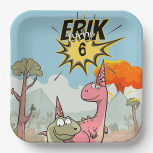 Roarsome Dino Verjaardag, Schattigee Cartoon Dino Papieren Bordje