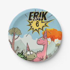 Roarsome Dino Verjaardag, Schattigee Cartoon Dino Papieren Bordje