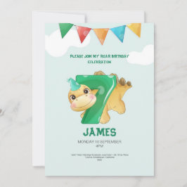 Roarsome Dinosaur 7th Birthday Party Invitation Kaart
