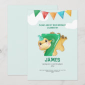 Roarsome Dinosaur 7th Birthday Party Invitation Kaart (Voorkant / Achterkant)