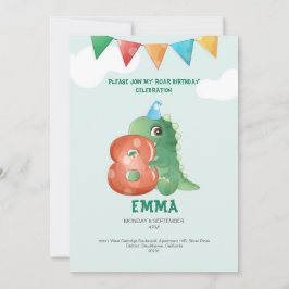 Roarsome Dinosaur 8th Birthday Party Invitation Kaart