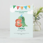 Roarsome Dinosaur 8th Birthday Party Invitation Kaart (Staand voorkant)
