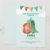 Roarsome Dinosaur 8th Birthday Party Invitation Kaart (Voorkant / Achterkant)