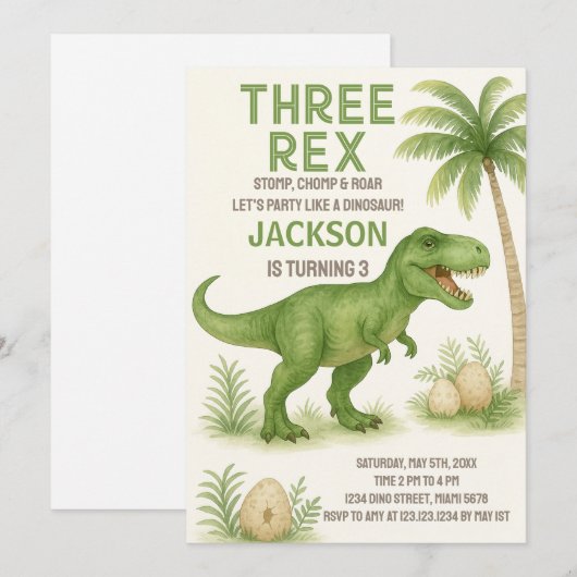 Roarsome Dinosaur Verjaardag Uitnodigingen (Voorkant / Achterkant)