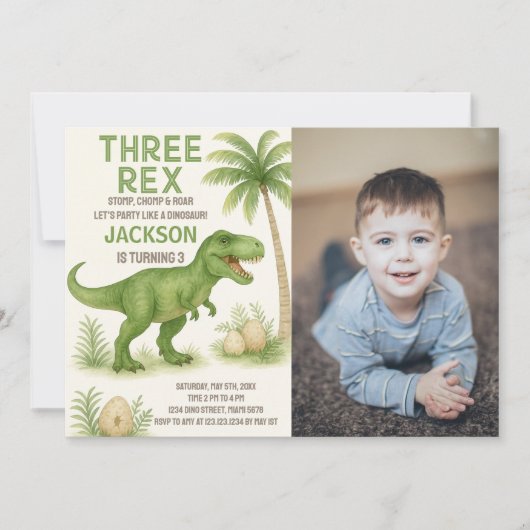 Roarsome Dinosaur Verjaardag Uitnodigingen met fot (Voorkant)