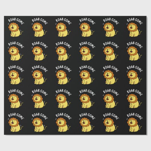 Roarsome Funny Roaring Lion Pun Dark BG Cadeaupapier (Vlak)