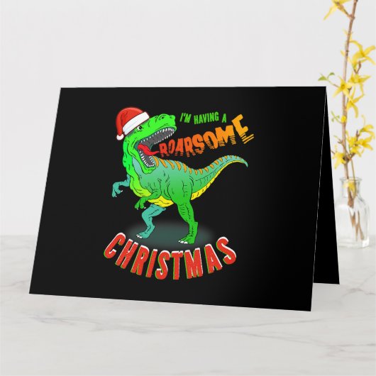 ROARSOME Kerstmis T Rex Dinosaur Kinder Kaart (Gele Bloem)