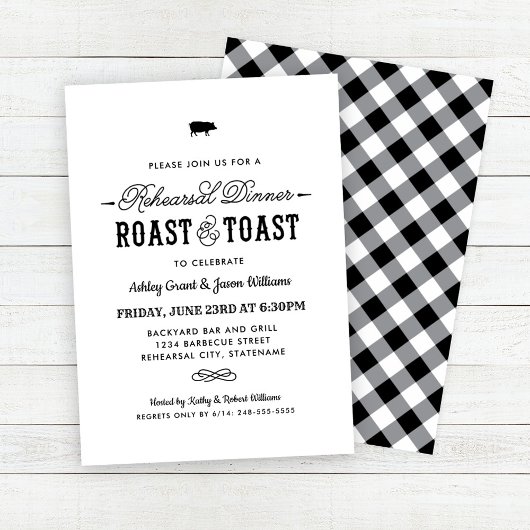 Roast en Toast Zwarte Bruiloft Proefdiner Dinner Kaart