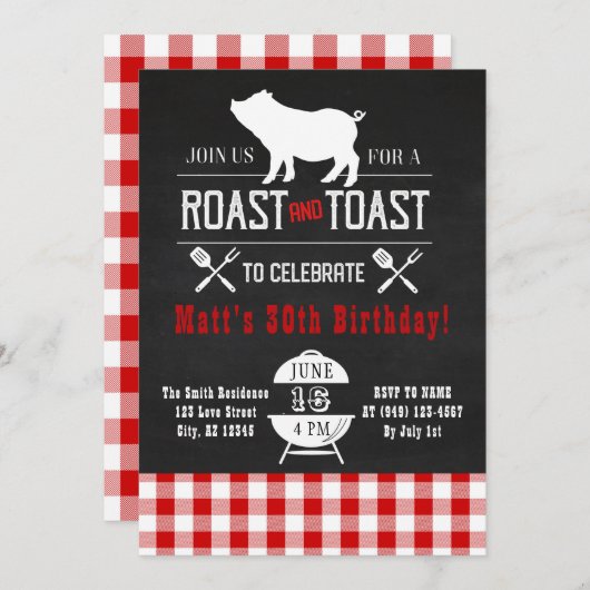 Roast & Toast Hog Roast Birthday Rustic Chalkboard Kaart (Voorkant / Achterkant)