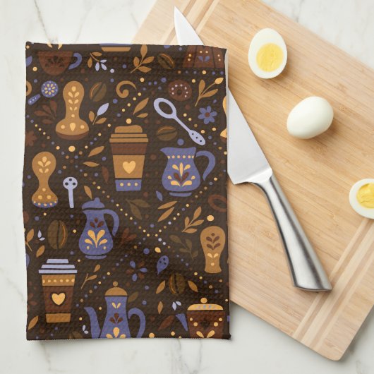 Roastery botanicals & tools — cocoa, caramel theedoek (Quarter Fold)