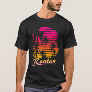Roatan Cool 80s Palm Trees Zomerzonsondergang T-shirt