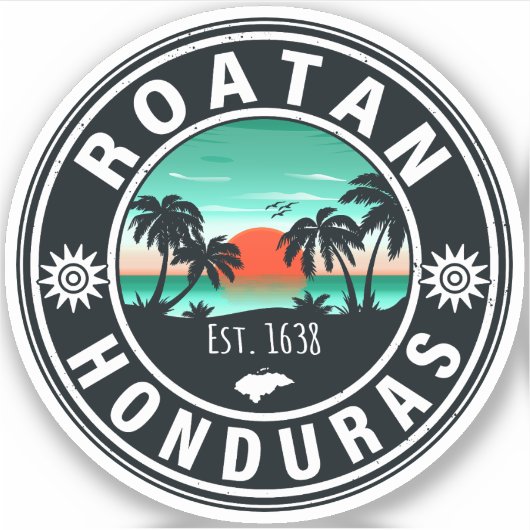 Roatán Honduras Island Retro Sunset Souvenirs 80s Sticker (Voorkant)