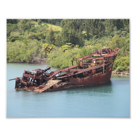 Roatan Honduras, Shipwreck langs de kust Foto Afdruk (Voorkant)