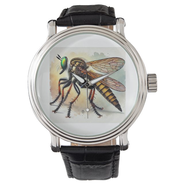 Robber Fly 131024IREF221 - Watercolor Horloge (Voorkant)