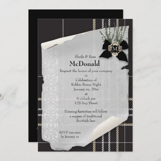 Robbie Burns Black Tartan Kaart (Voorkant / Achterkant)