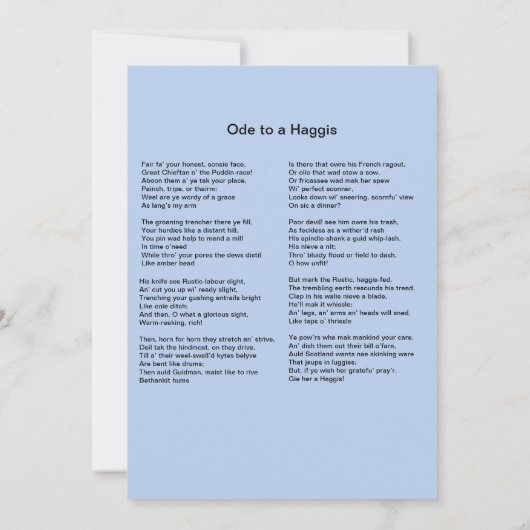 Robbie Burns Burns Nachtuitnodiging Kaart (Achterkant)