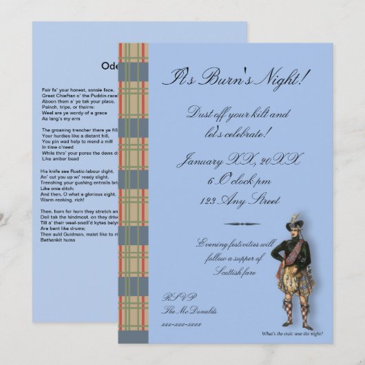 Robbie Burns Burns Nachtuitnodiging Kaart (Voorkant / Achterkant)