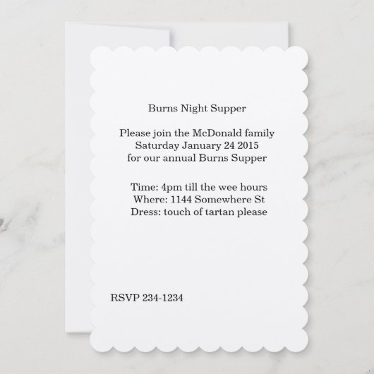 Robbie Burns Casual dineruitnodiging Kaart (Achterkant)