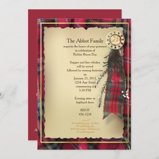 Robbie Burns Formele uitnodiging (Voorkant / Achterkant)