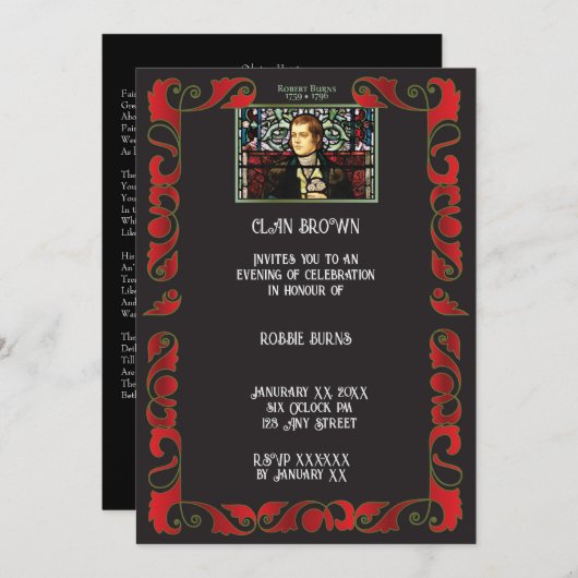 Robbie Burns Glas in lood Uitnodiging (Voorkant / Achterkant)